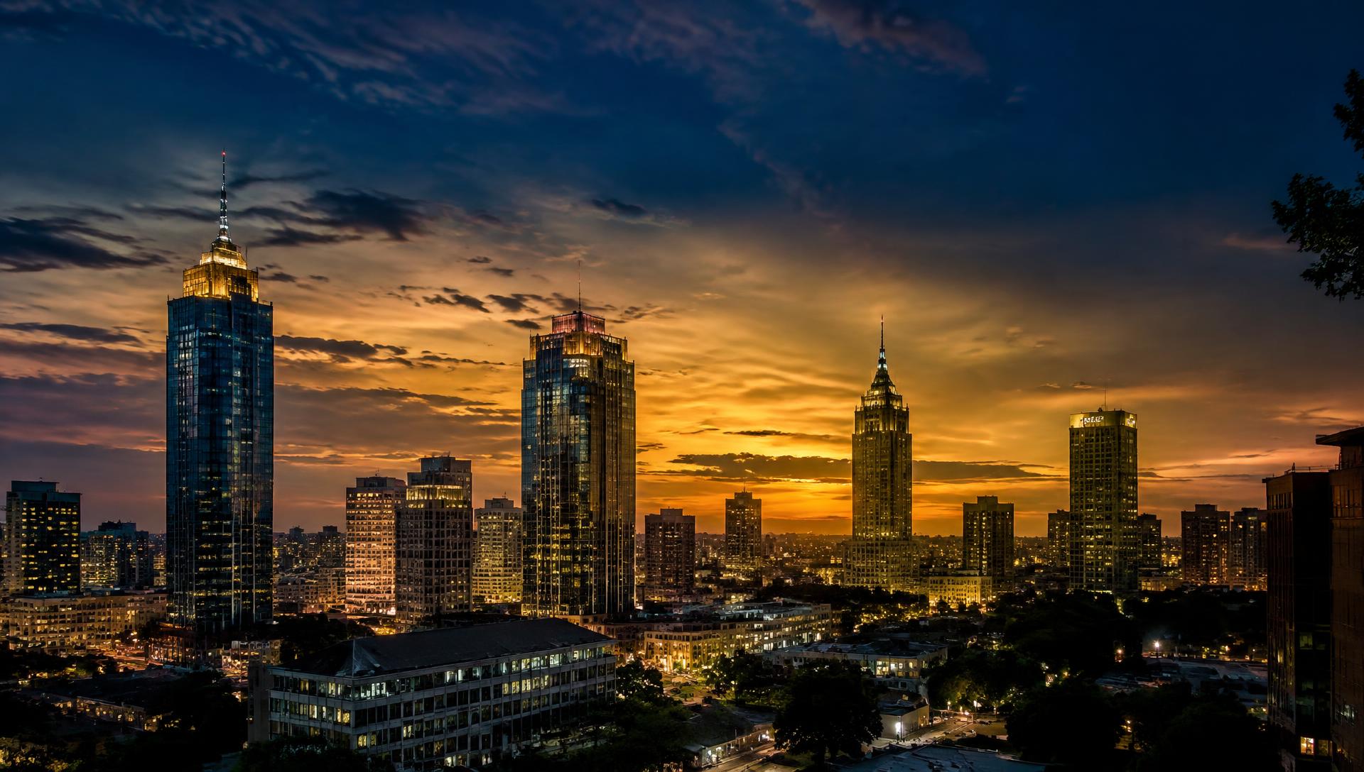 City skyline at dusk